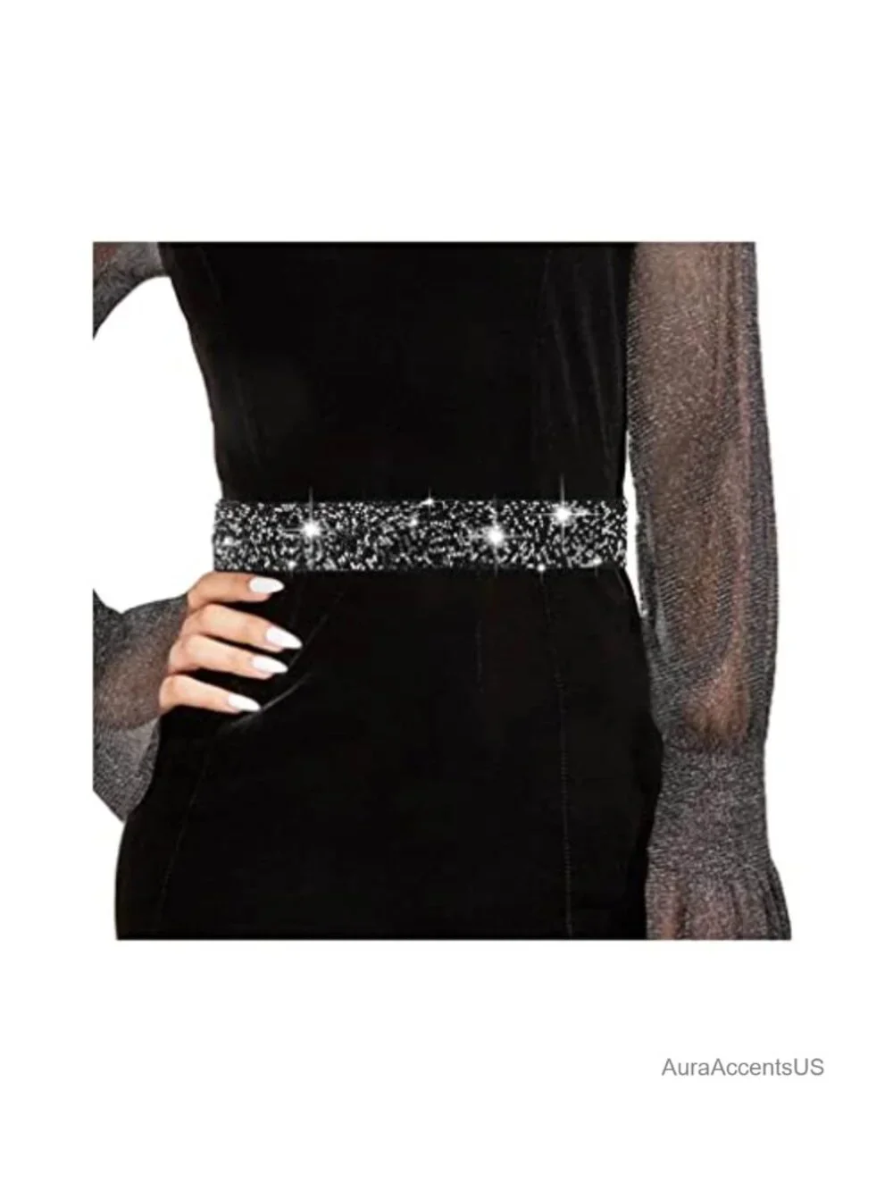 Rhinestone Dress Belt Elastic Waist Wedding Sash Faux Leather